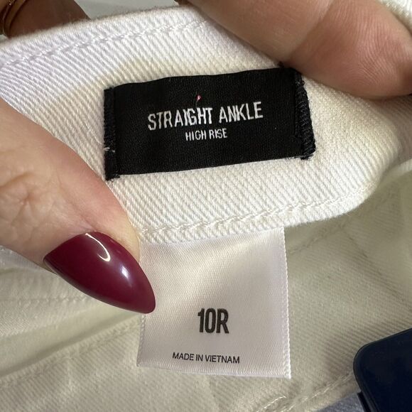 New EXPRESS Straight Ankle White Mid Rise White Jeans Size 10 R - Picture 10 of 13